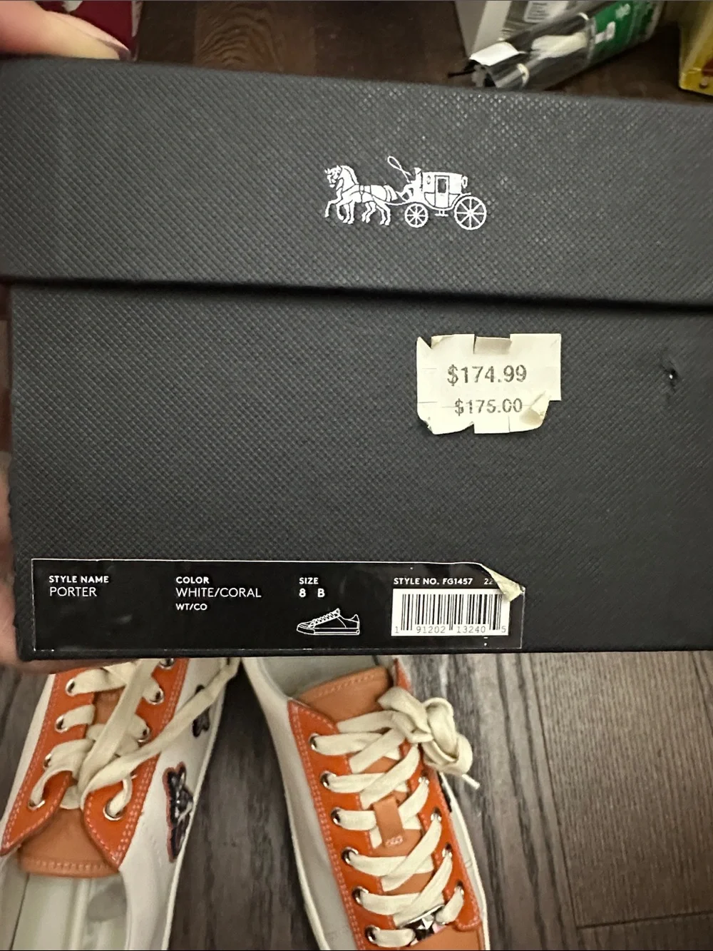coach Leather Low-Top Sneakers in Orange and White